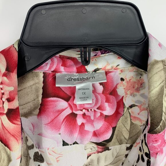 Dressbarn Top Floral Print Button Down V Neck Roll Tab Sleeve - Picture 3 of 10